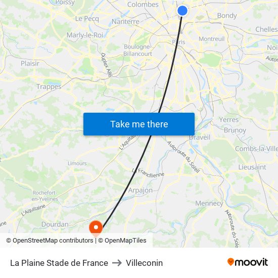 La Plaine Stade de France to Villeconin map