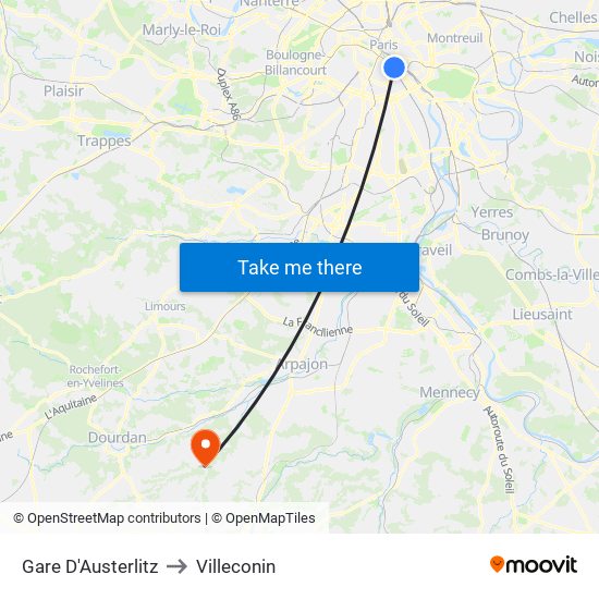 Gare D'Austerlitz to Villeconin map