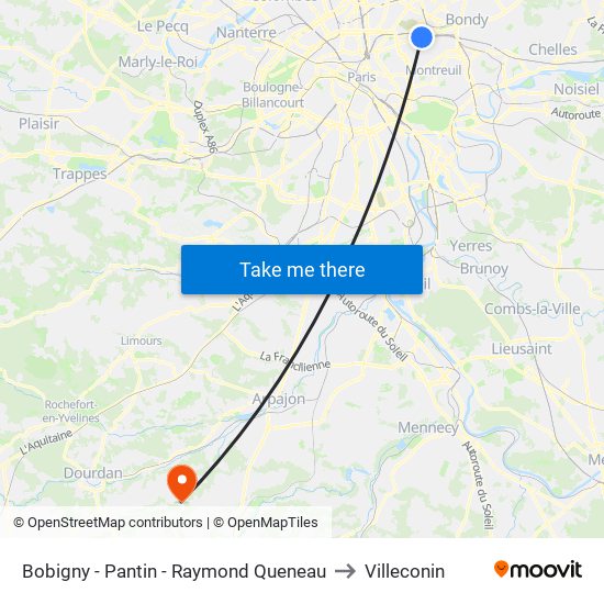 Bobigny - Pantin - Raymond Queneau to Villeconin map