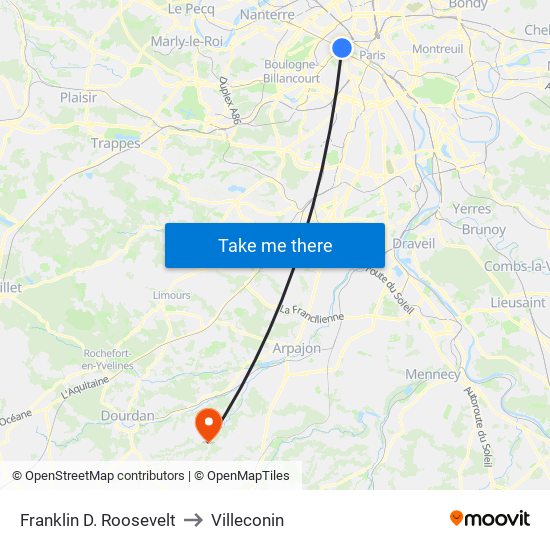 Franklin D. Roosevelt to Villeconin map