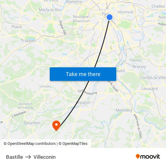 Bastille to Villeconin map