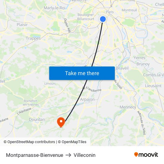 Montparnasse-Bienvenue to Villeconin map