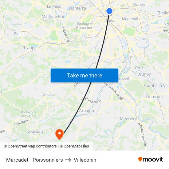Marcadet - Poissonniers to Villeconin map