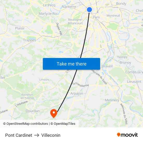 Pont Cardinet to Villeconin map