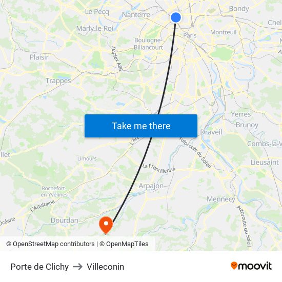 Porte de Clichy to Villeconin map