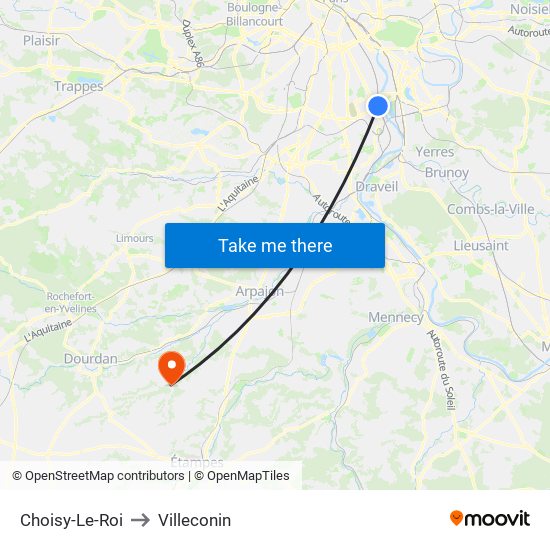 Choisy-Le-Roi to Villeconin map