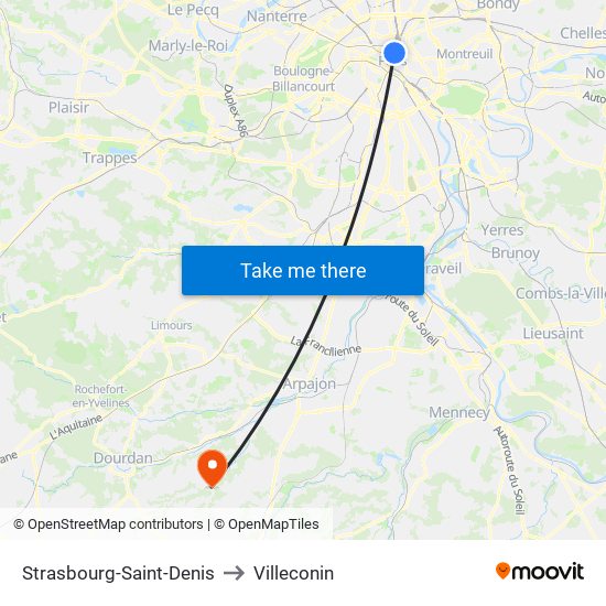 Strasbourg-Saint-Denis to Villeconin map