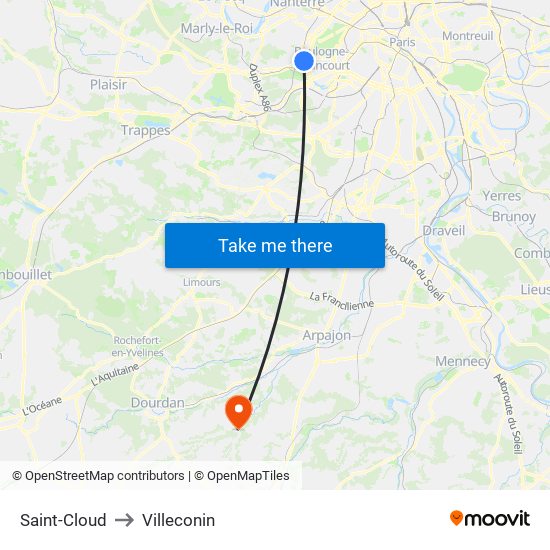 Saint-Cloud to Villeconin map