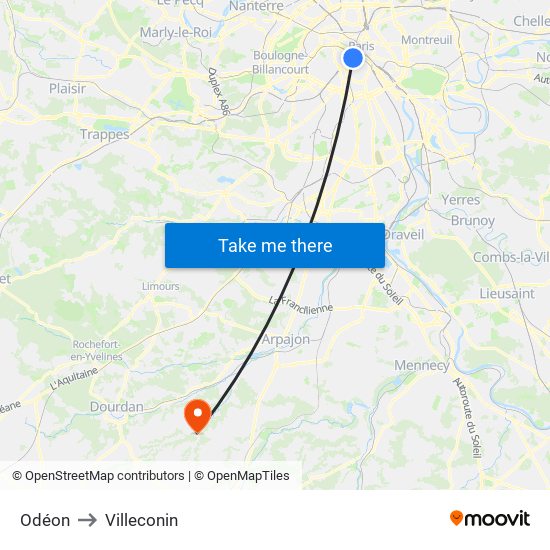 Odéon to Villeconin map