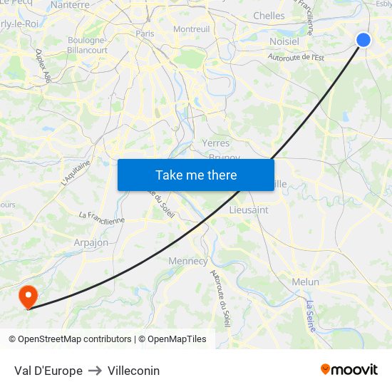Val D'Europe to Villeconin map