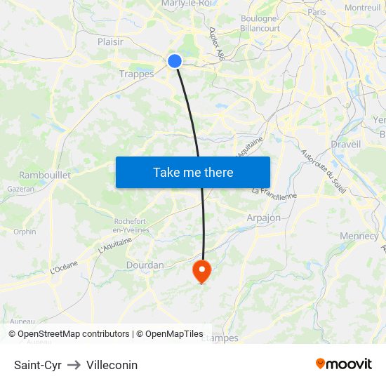 Saint-Cyr to Villeconin map