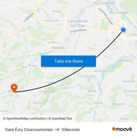 Gare Évry Courcouronnes to Villeconin map