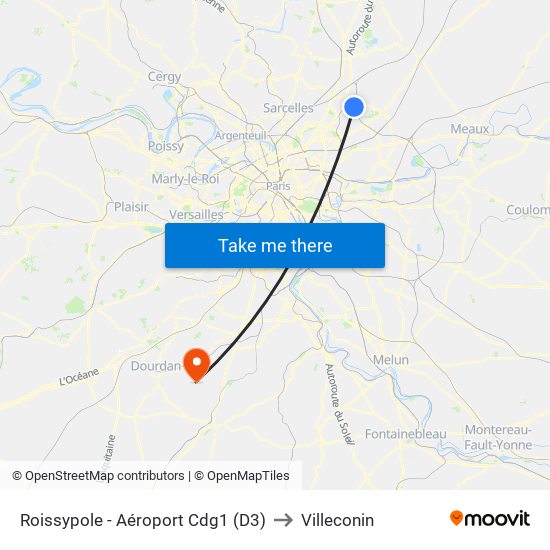 Roissypole - Aéroport Cdg1 (D3) to Villeconin map