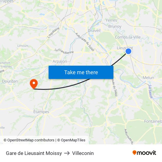 Gare de Lieusaint Moissy to Villeconin map
