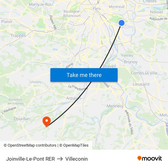 Joinville-Le-Pont RER to Villeconin map