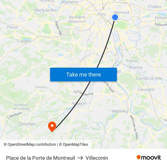 Place de la Porte de Montreuil to Villeconin map