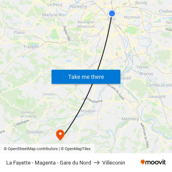 La Fayette - Magenta - Gare du Nord to Villeconin map