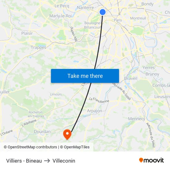 Villiers - Bineau to Villeconin map