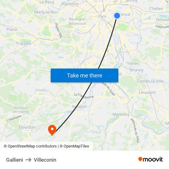 Gallieni to Villeconin map