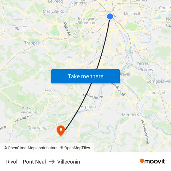 Rivoli - Pont Neuf to Villeconin map