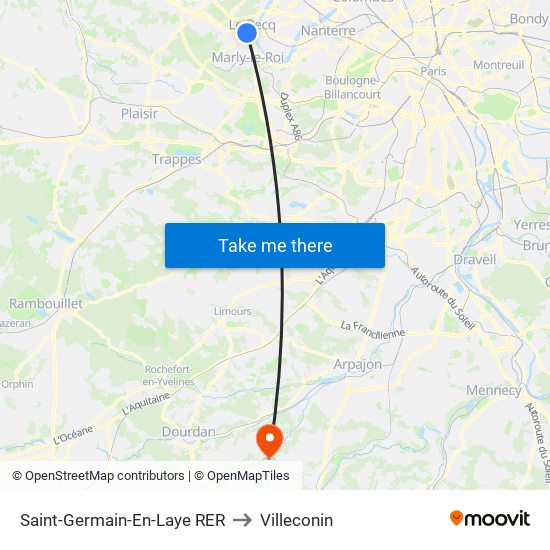 Saint-Germain-En-Laye RER to Villeconin map