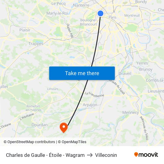 Charles de Gaulle - Étoile - Wagram to Villeconin map