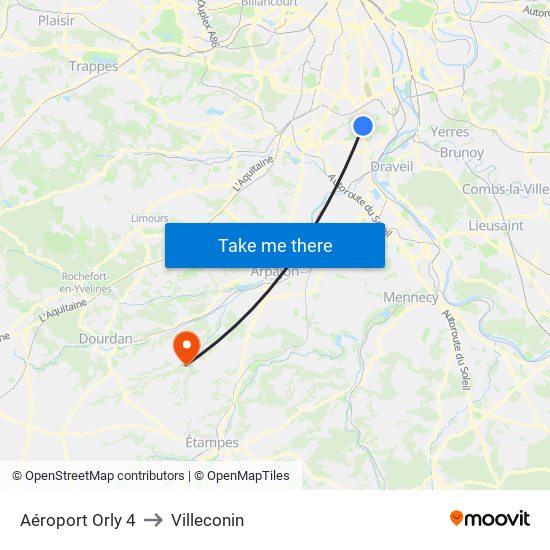 Aéroport Orly 4 to Villeconin map