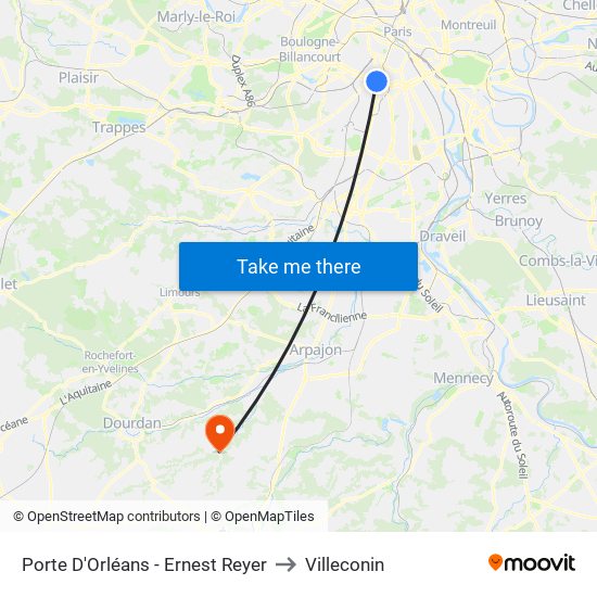 Porte D'Orléans - Ernest Reyer to Villeconin map