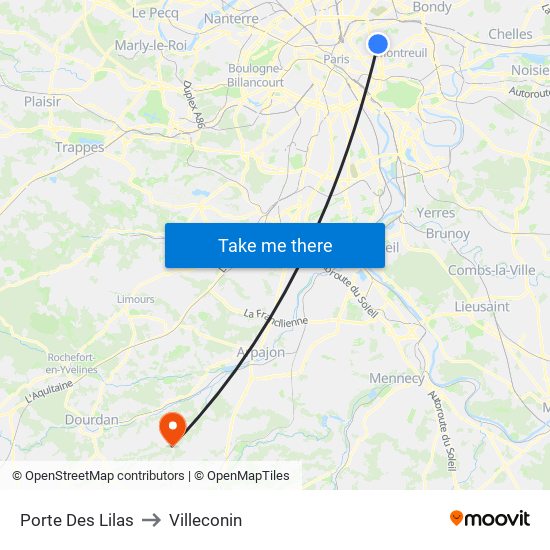 Porte Des Lilas to Villeconin map