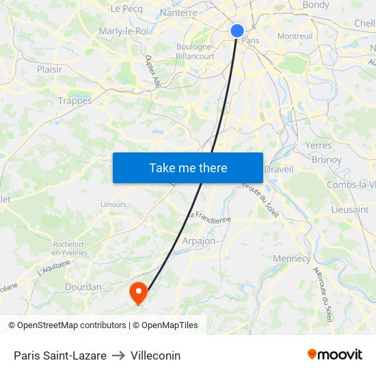 Paris Saint-Lazare to Villeconin map
