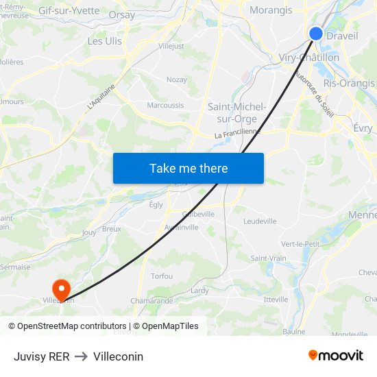 Juvisy RER to Villeconin map