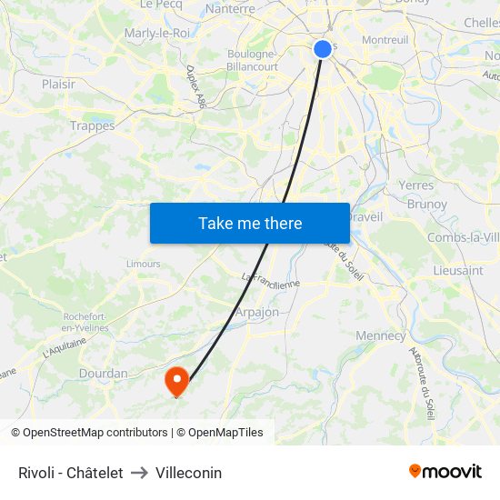 Rivoli - Châtelet to Villeconin map