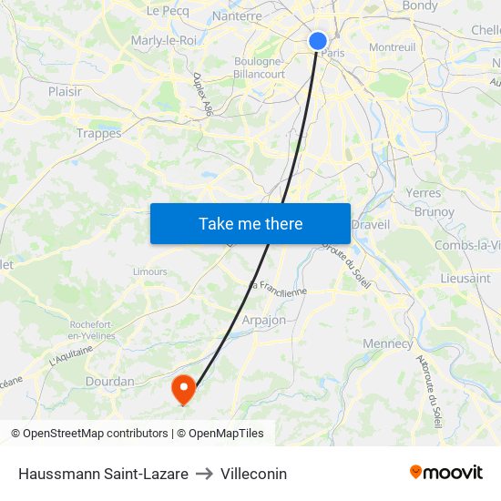 Haussmann Saint-Lazare to Villeconin map