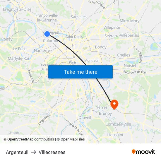 Argenteuil to Villecresnes map