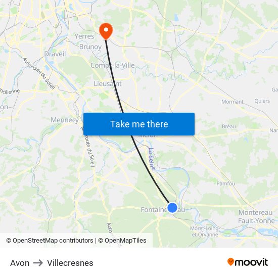 Avon to Villecresnes map