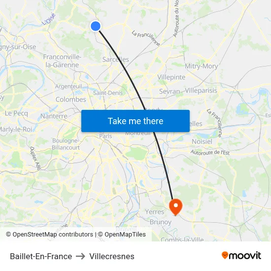 Baillet-En-France to Villecresnes map