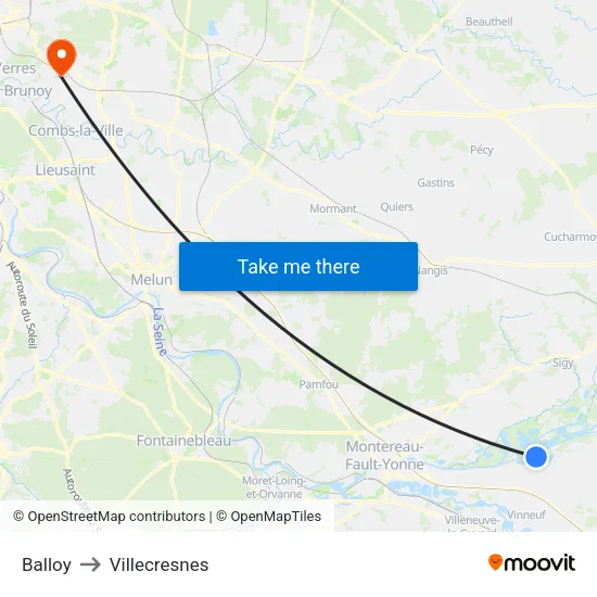 Balloy to Villecresnes map