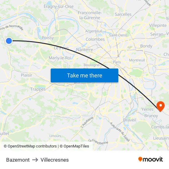 Bazemont to Villecresnes map