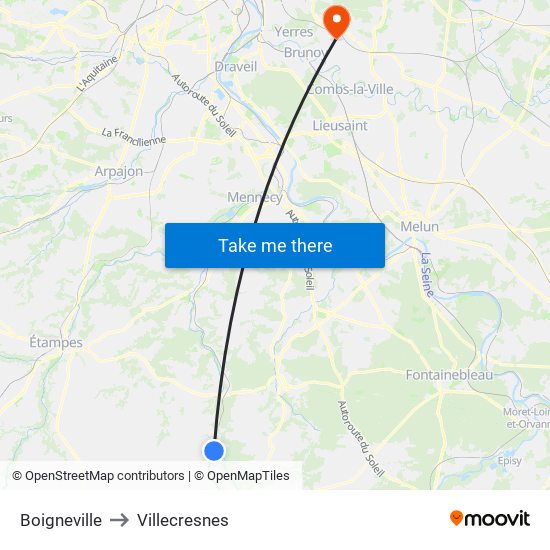 Boigneville to Villecresnes map