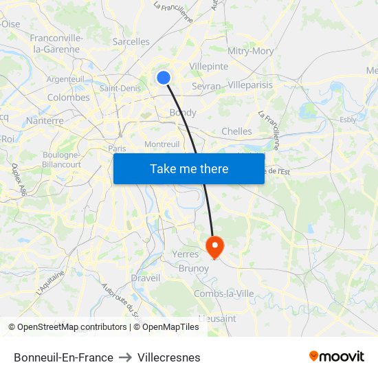 Bonneuil-En-France to Villecresnes map