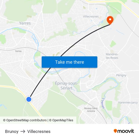 Brunoy to Villecresnes map