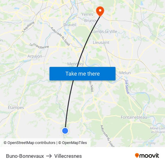Buno-Bonnevaux to Villecresnes map