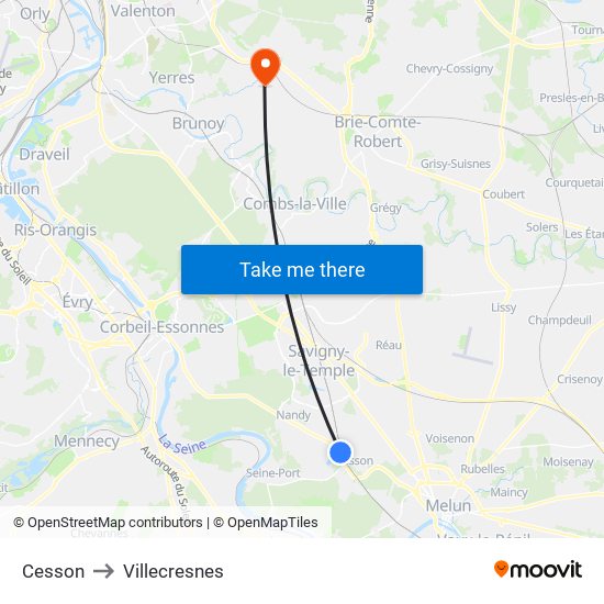 Cesson to Villecresnes map