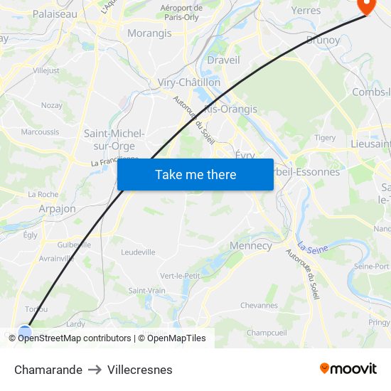 Chamarande to Villecresnes map