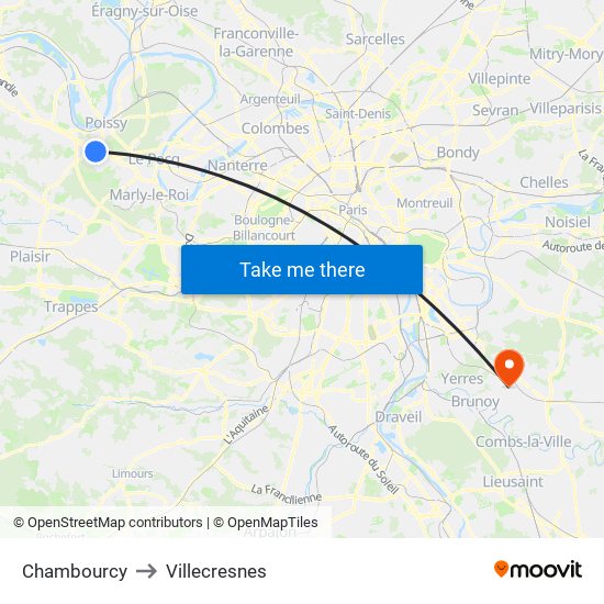 Chambourcy to Villecresnes map