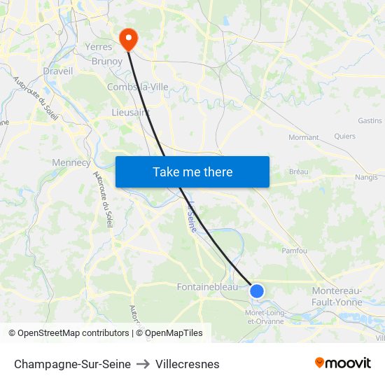 Champagne-Sur-Seine to Villecresnes map
