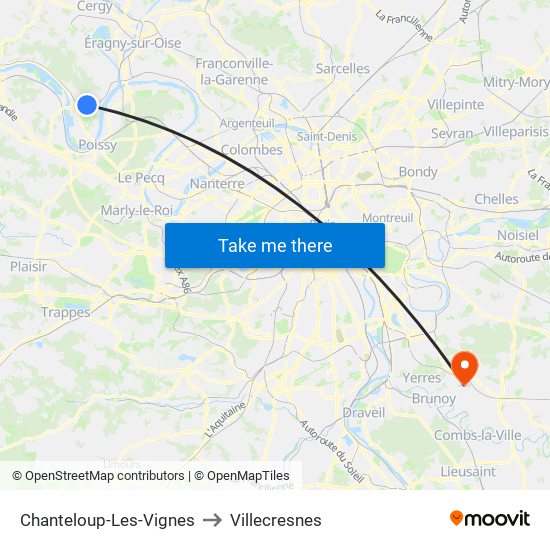 Chanteloup-Les-Vignes to Villecresnes map