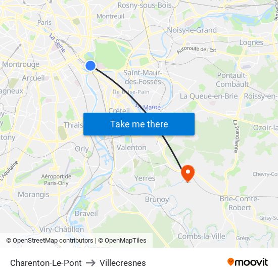 Charenton-Le-Pont to Villecresnes map