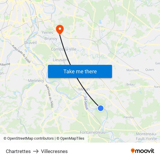 Chartrettes to Villecresnes map
