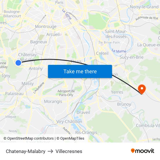 Chatenay-Malabry to Villecresnes map